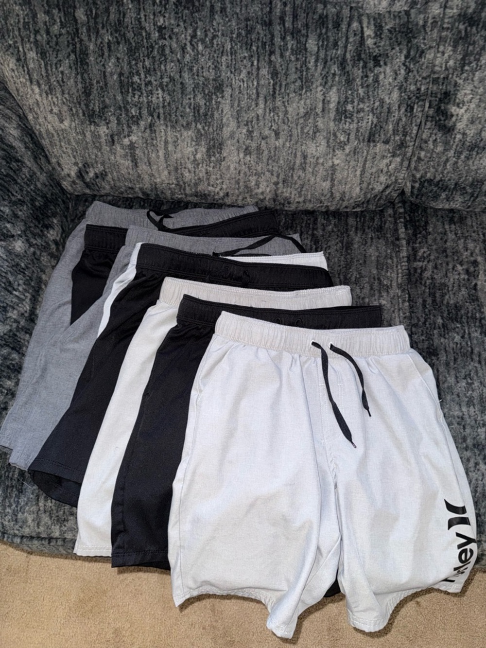 Boys Athletic Drawstring Shorts - Black, Gray and Light Gray